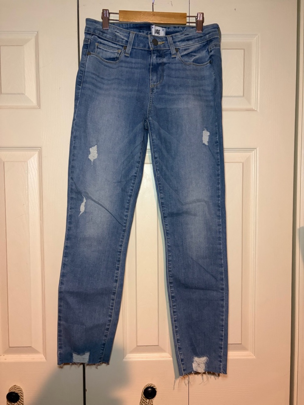 PAIGE Light Blue Distressed Ankle Crop Jeans